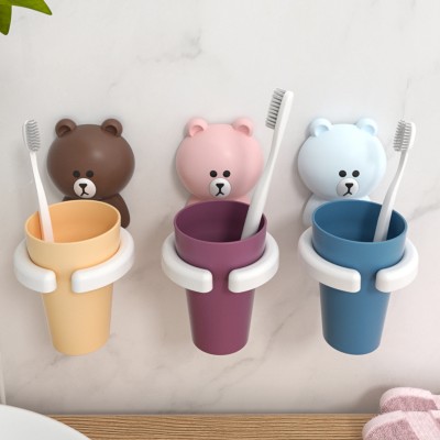 Bathroom Wall Mounted Cute Animal Suction Baby Children Toothbrush Mouth Cup Holder